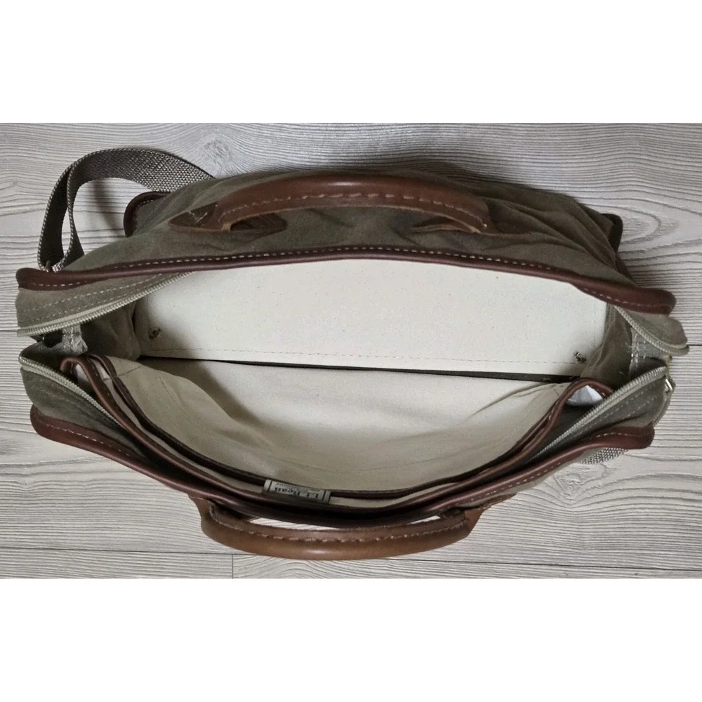 Vintage LL Bean Canvas & Leather Handle Briefcase Bag w/ Strap Green/Brown